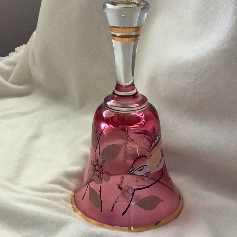 Vintage Handpainted Bohemia Glass Crystal Rose Dinner Bell